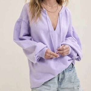 Aerie Easy Street Sweatshirt XS Oversized Long Sleeve VNeck Pullover Purple NWOT